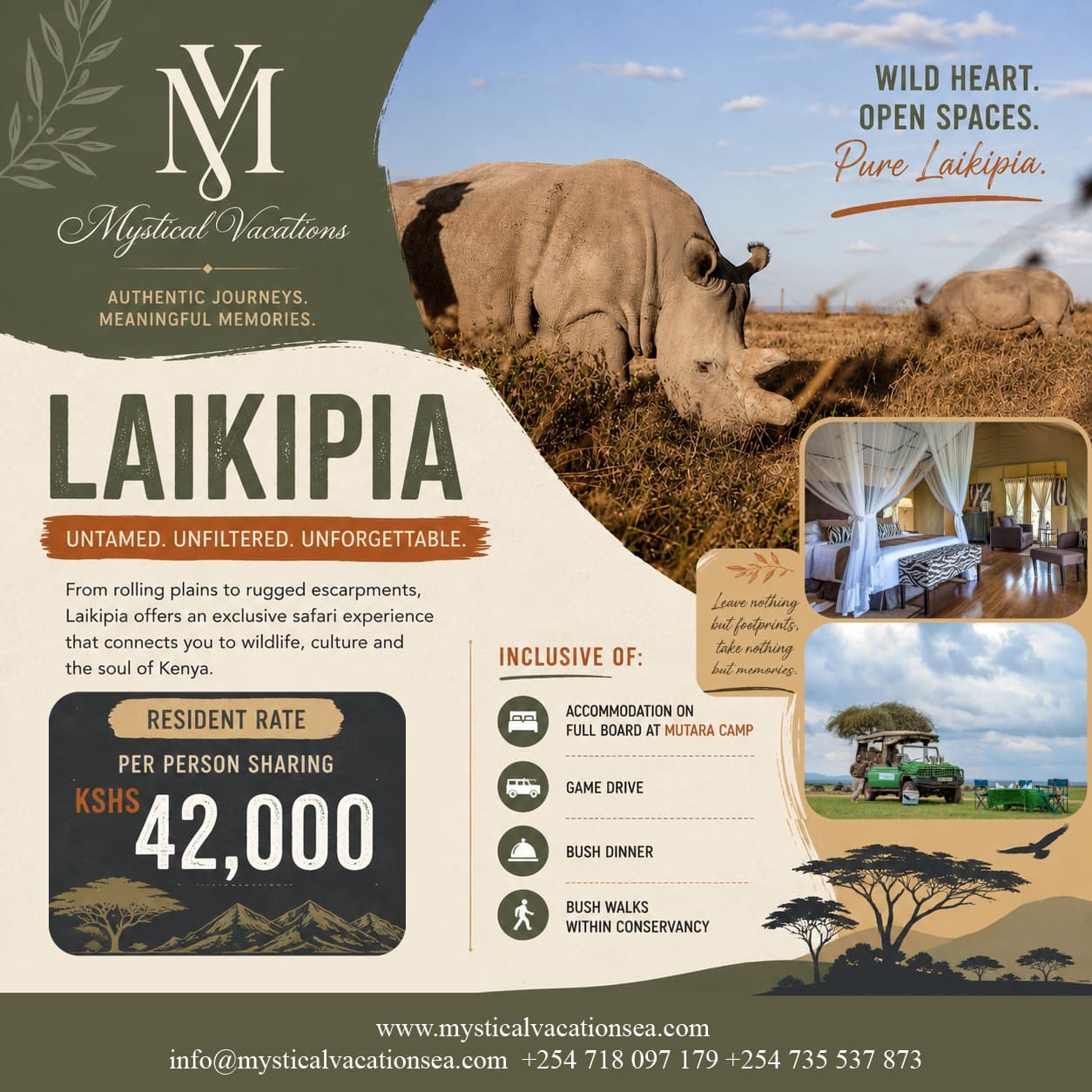 Mystical Vacations Laikipia package flyer with package details