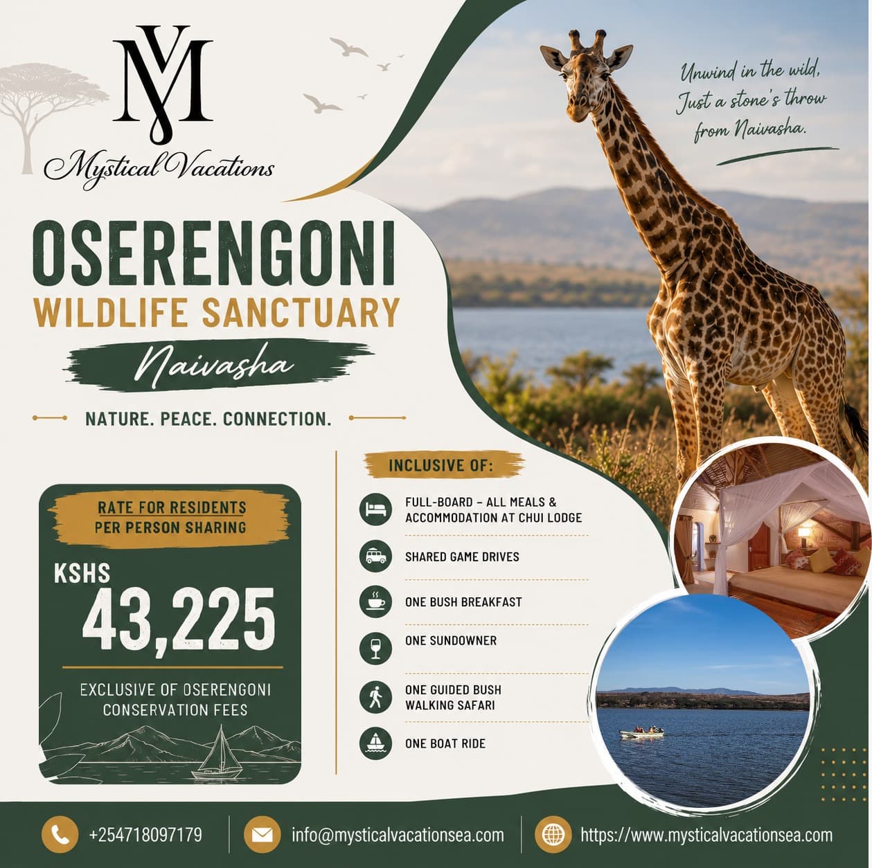 Mystical Vacations Oserengoni Wildlife Sanctuary package flyer with package details