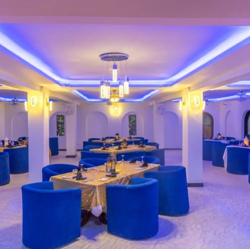 Hotel Sapphire blue dining hall